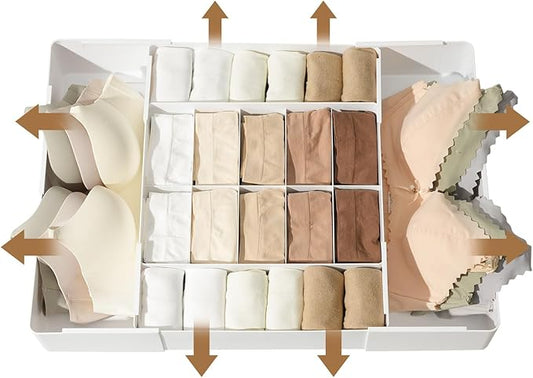 Expandable Drawer Organizer, 14-Grid Storage Box for Underwear, Bras, Socks