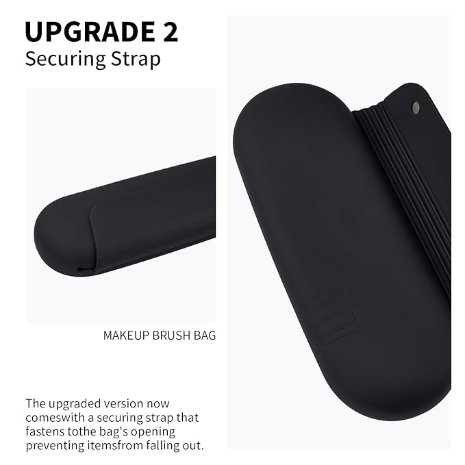 AGIKET 2 IN 1 Silicone Makeup Brush Holder with Beauty Make Up Sponge Holder Case：Soft Portable Cosmetic Face Brushes Holder with Upgrade Anti-Fall Out Magnetic Closure - Black