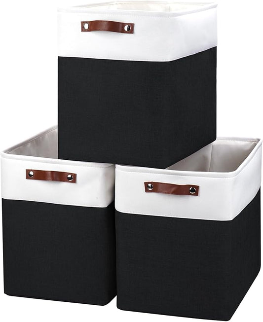 Large Fabric Storage Baskets, 50L Storage Bins, Black&White