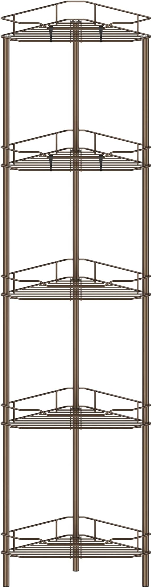 5 Tier Floor Standing Corner Shower Caddy Organizer Shelf with Hooks, Bronze