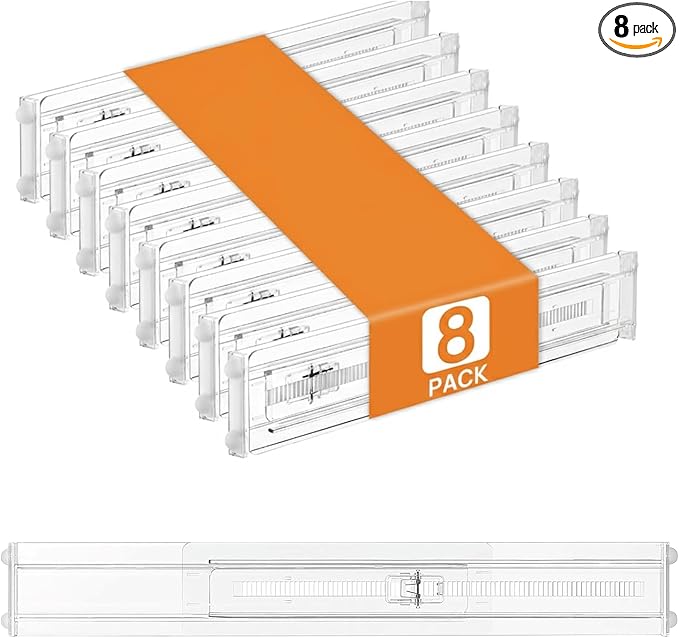 Acrylic Drawer Dividers – Adjustable 11–20.8 Inch Expandable Deep Dresser Drawer Dividers – Clear Plastic Drawer Separators for Baby Clothes, Underwear, Kitchen & Office Storage.