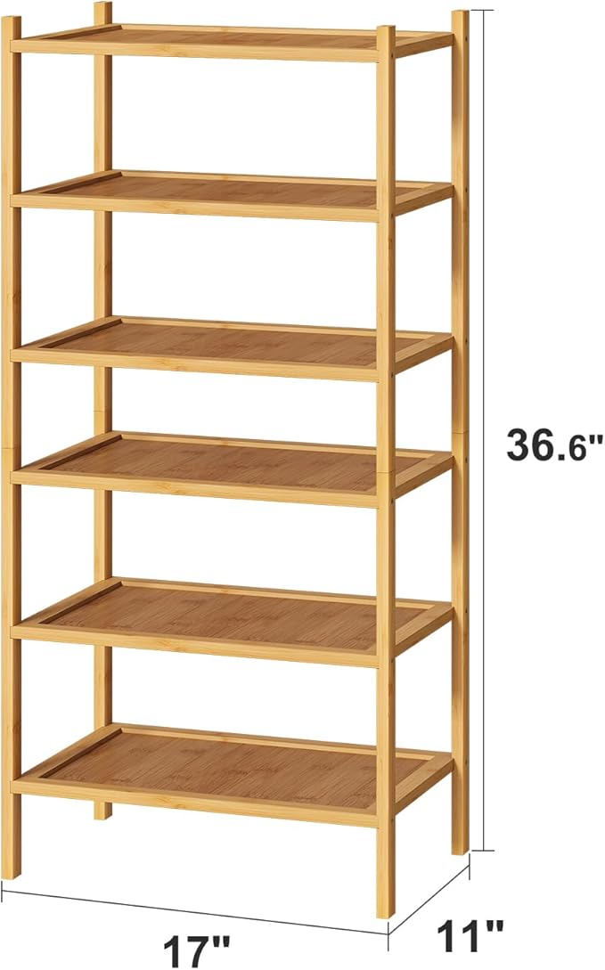 kiplant 6-Tier Small Bamboo Shoe Rack for Entryway, Stackable | Foldable | Natural, Shoe Organizer for Hallway Closet, Free Standing Shoe Racks for Indoor Outdoor