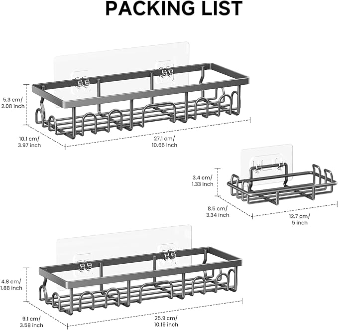 Shower Caddy, 3 Pack Shower Shelves for Inside Bathroom, Grey