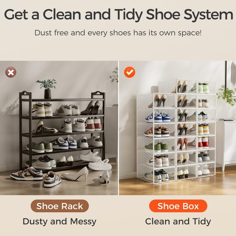 15 Pack X-Large Shoe Storage Boxes, Shoe Organizer Clear Stackable