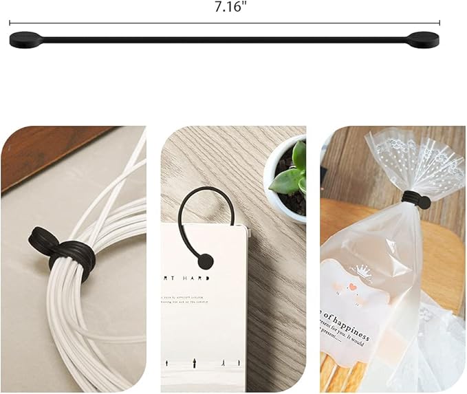 SMART&COOL Reusable Silicone Magnetic Cable Ties for Bundling and Organizing, Holding Stuff, Book Markers, Fridge Magnets, Assorted Color, 7.16'' (20-Pack, Black)