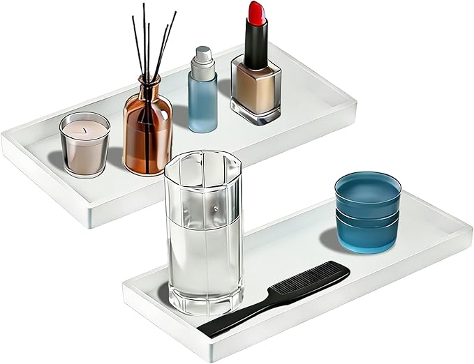 BBK Bathroom Vanity Tray 7.8 in - 2 Pack(Small) Silicone Bathroom Tray for Counter, Perfume Key Trinket Ring Tray, Decor Soap Dispenser Countertop Tray for Kitchen Sink Organization (White)