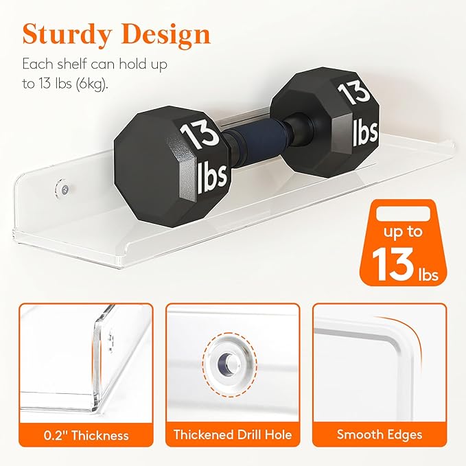 Lifewit Floating Shelves for Bathroom, Acrylic Display Shelf Wall Mounted for Makeup, Skincare, Nail Polish, Book, 14" Perfume Organizer for Bedroom, Living Room, Nursery, Home Decor, Clear, 4 Pack