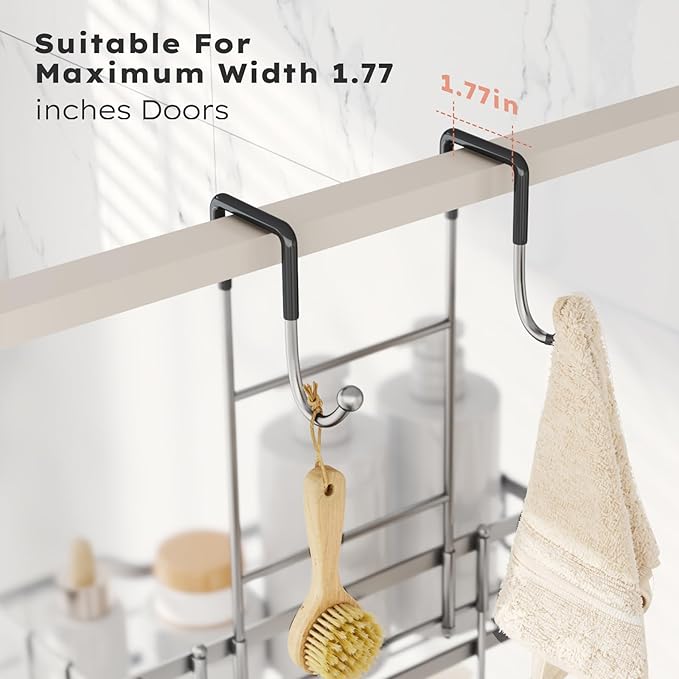 Consumest Over Door Shower Caddy - 2 Tier Shower Shelves Hanging with Soap Holders, Large Capacity Shower Organizer with 4 Hooks, Bathroom Rack and Storage, Silver