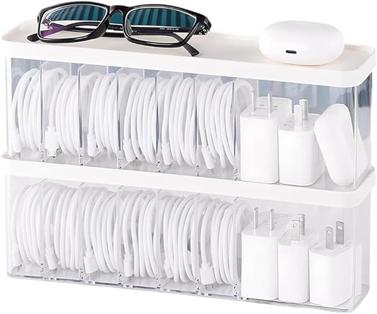 Charger Cable Cord Storage Organizer Box, 2 Pack With Lid