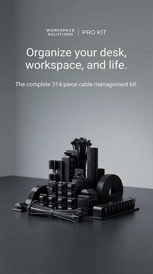 314 Piece Cord Organizer & Cable Management Set, All in One Desk and TV Cable Management Kit with Clips, Sleeves, Ties, Mounts for Home Office Perfect Tech Organizer Scissors & Travel Case Included