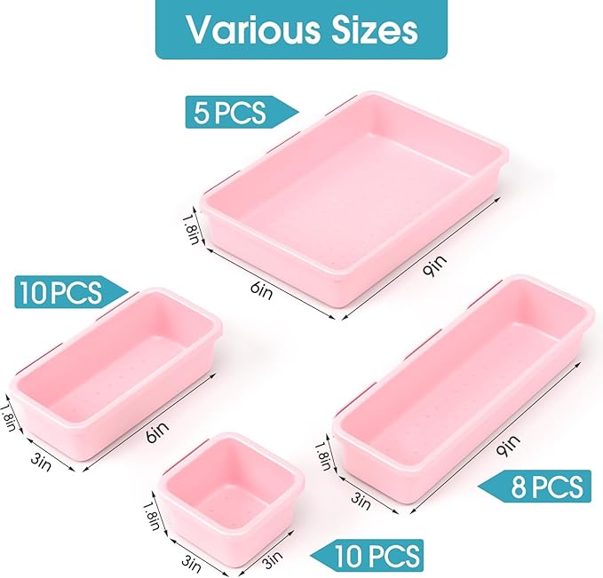 33 PCS Drawer Organizer Set, Pink