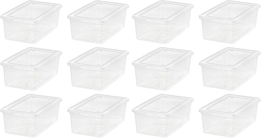 USA 12-Pack Storage Bins with Lids, 6 Quart, Crystal Clear