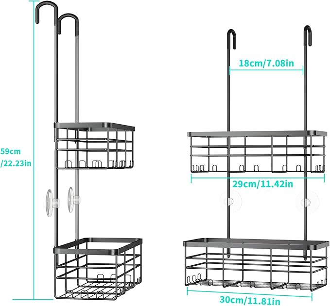 Hanging Shower Caddy Organizer, No Drilling Shower Organizer with Hooks, Black