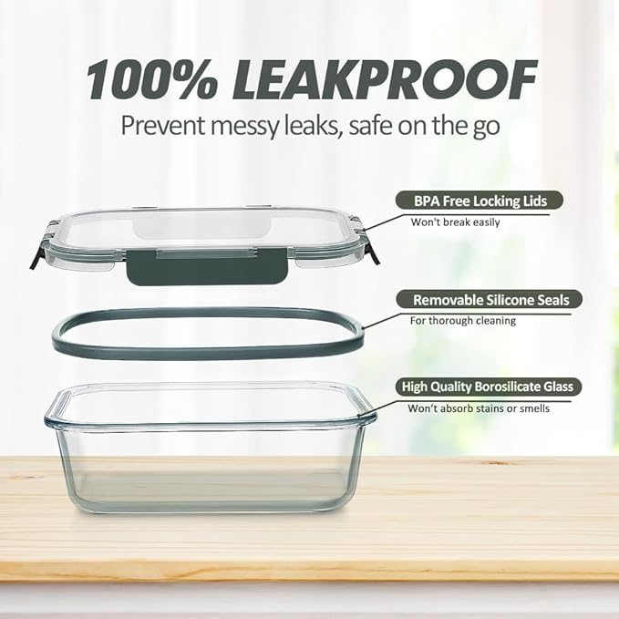 12 Packs Glass Food Storage Containers Set, Grey