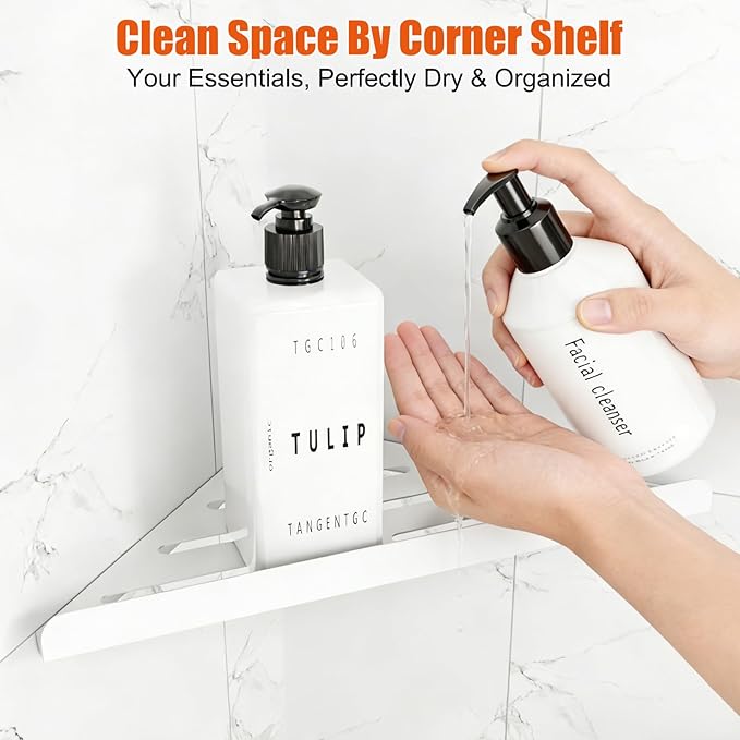 Fikoksol Shower Caddy, 4 Pack Bathroom Corner Shelf, Triangle Shelf Storage for Bathroom Shower, White Metal Shower Shelf & Rustproof Wall Mounted Adheisve Shower Organizer Accessories and Essentials