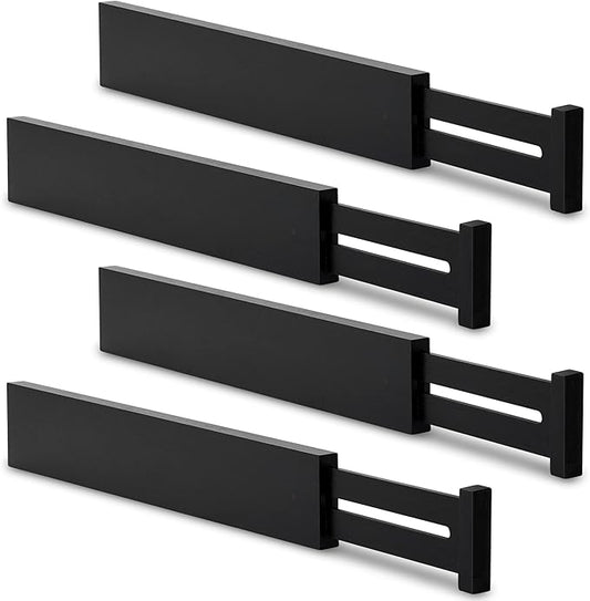 4 pcs Bamboo Kitchen Drawer Dividers Large, Adjustable Black Drawer Organizers