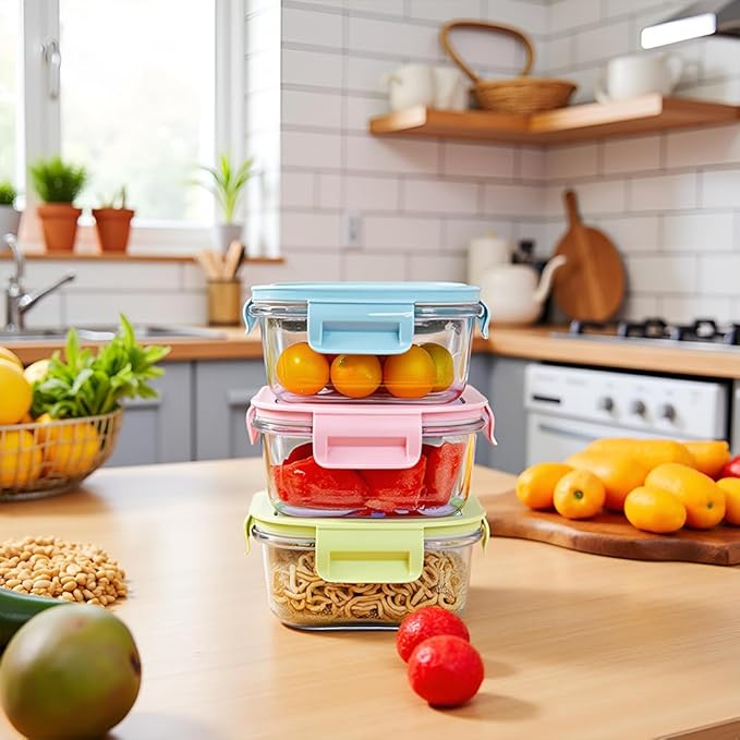 Square 2cup Glass Food Storage Containers with Airtight Lids