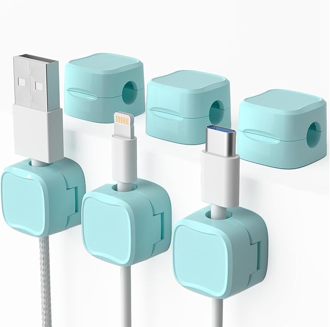 6 Pack Magnetic Cord Organizer & Cable Clips, Mint Green