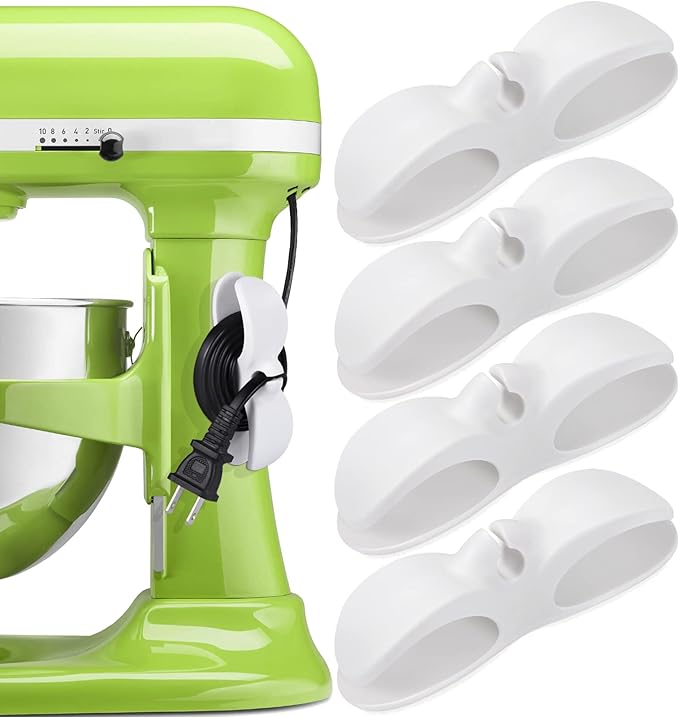 SisBroo Cord Organizer for Appliances, 4PCS Kitchen Appliance Cord Winder Cord Organizers, Cord Holder Cord Wrapper for Appliances Stick on Pressure Cooker, Mixer, Blender, Coffee Maker, Air Fryer