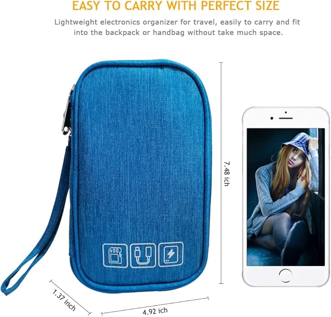 Electronic Organizer Bag Cable Organizer Travel Cord Organizer Case Pouch, Blue