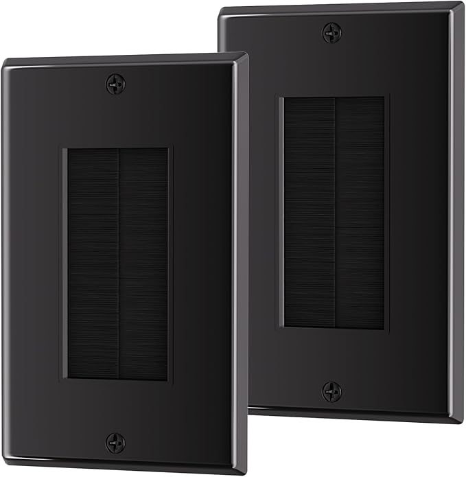 Brush Wall Plate, Single Gang Wall Plate Cable Pass Through for Low Voltage Wires, Cord Hider for Wall Mount TV, 2-Pack, Black