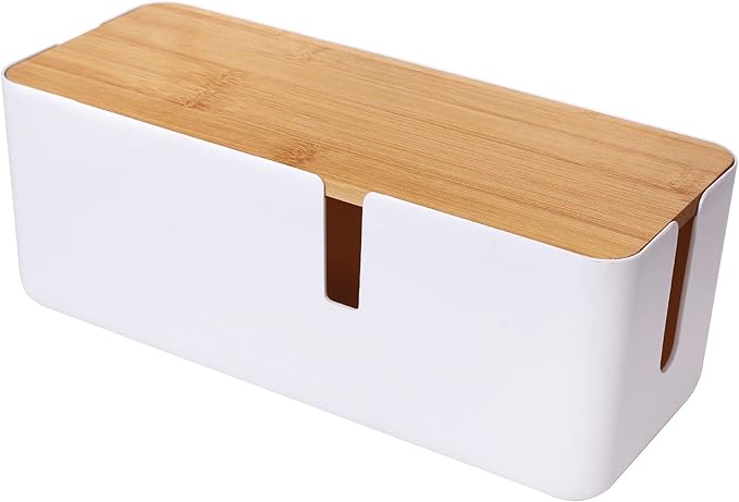 Changsuo Small Cable Management Box with Bamboo Lid for Extension Cord Power