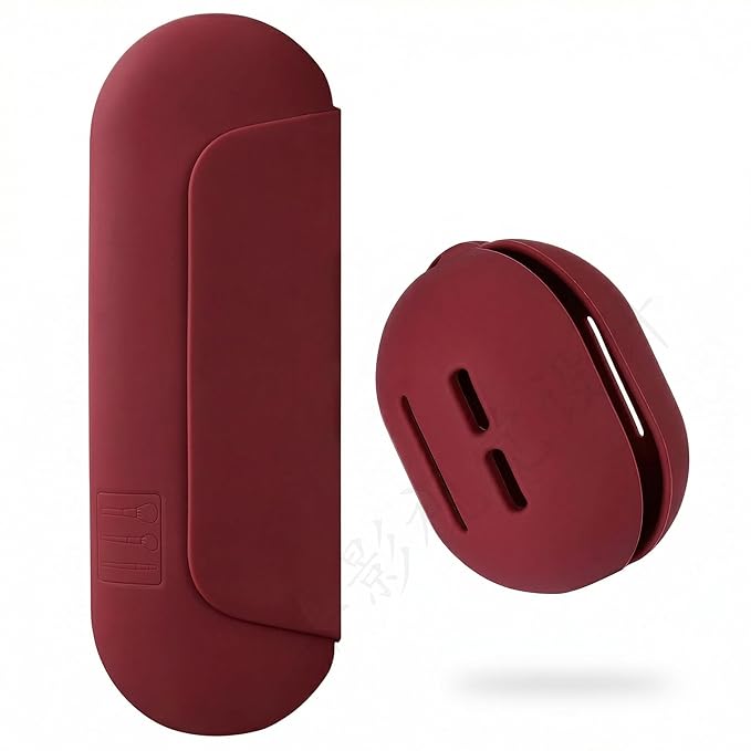 AGIKET 2 IN 1 Silicone Makeup Brush Holder with Beauty Make Up Sponge Holder Case：Soft Portable Cosmetic Face Brushes Holder with Upgrade Anti-Fall Out Magnetic Closure - Red