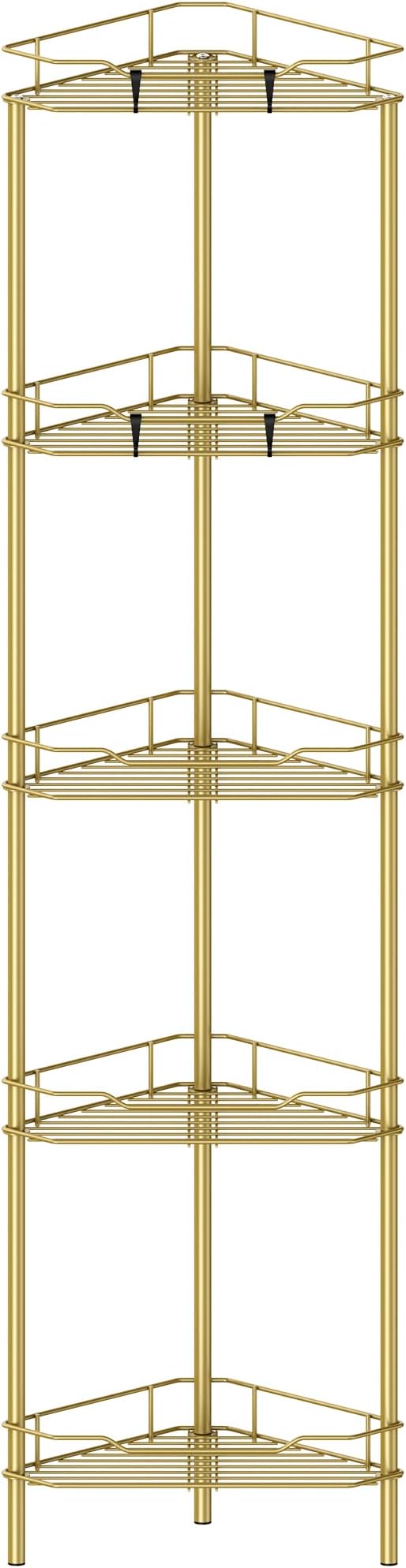 5 Tier Floor Standing Corner Shower Caddy Organizer Shelf with Hooks, Gold