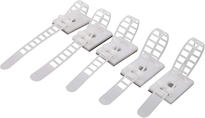 Mini Cable Clips 3M Adhesive, Multipurpose Cord and Wire Organizer for Cable Management Adjustable Medium - 60 Pack Bundled with 10 Bonus Reusable Cable Ties (White)