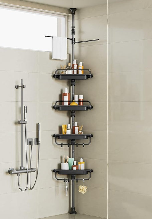 32-122inch Corner Shower Caddy Tension Pole Black