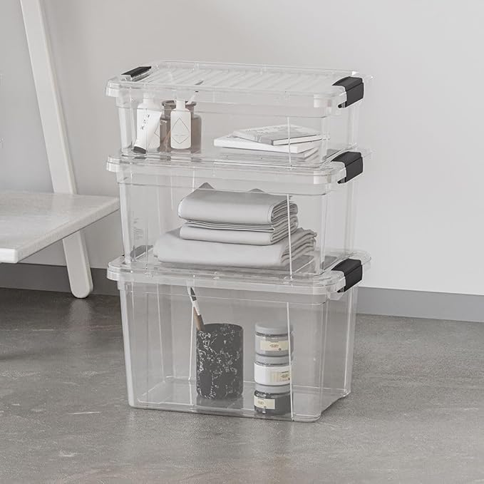 Clear Plastic Storage Bins with Lid, 4.5 Quart Box, Organizing Containers