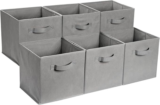 Amazon Basics Collapsible Fabric Storage Cube Bins Organizer with Handles for Organizing, Sturdy, Gray, 13 x 13 x 13 inch, 6-Pack