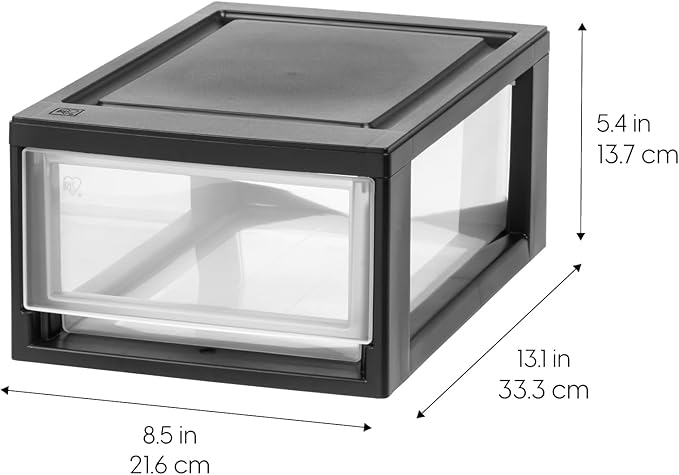 USA 6 Qt. Plastic Drawer Storage Organizer Stacking Drawers, 2-Pack, Black