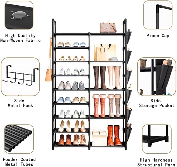 Shoe Rack Organizer with Hook and Side Pocket