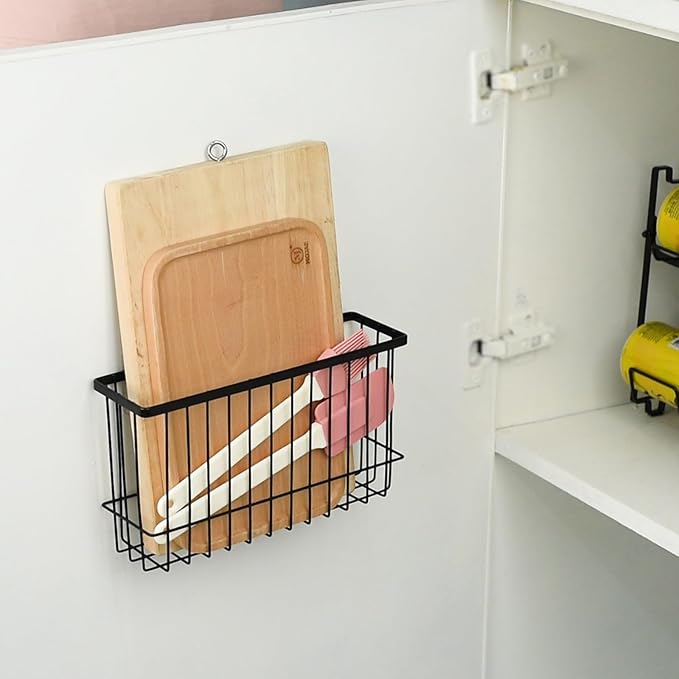 Toplife Wall Door Adhesive Kitchen Wrap Organizer Rack, No Drilling, Black, 2 Pack
