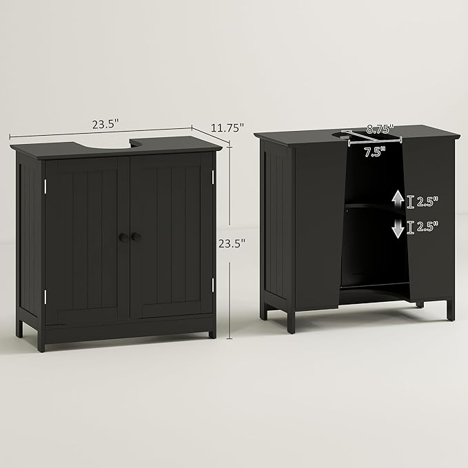 Under Sink Bathroom Cabinet, Pedestal Sink Storage Cabinet with 2 Doors, Black