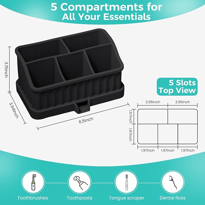 Silicone Toothbrush Holders for Bathrooms, Black