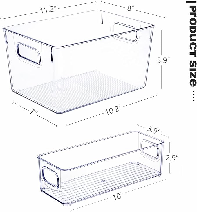 Set of 8 Clear Plastic Storage Bins