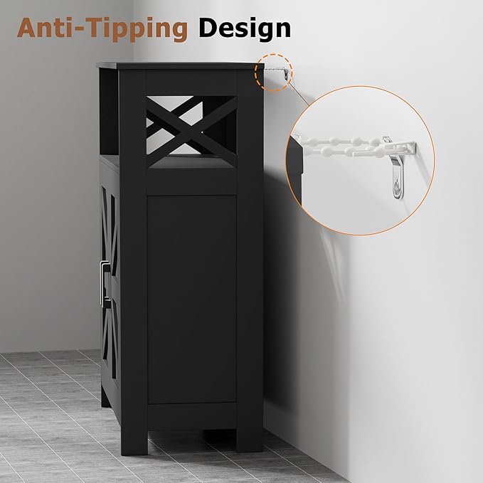 Homhedy Farmhouse Bathroom Storage Cabinet with 2 Doors, Toilet Paper Cabinet with Adjustable Shelf, Small Bathroom Cabinet for Kitchen/Laundry/Living Room, 11.8 x 23.6 x 31.5 Inches, Black