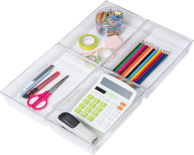 Clear Plastic Drawer Organizer Tray for Vanity Cabinet (9"×6"×2" Set of 4)