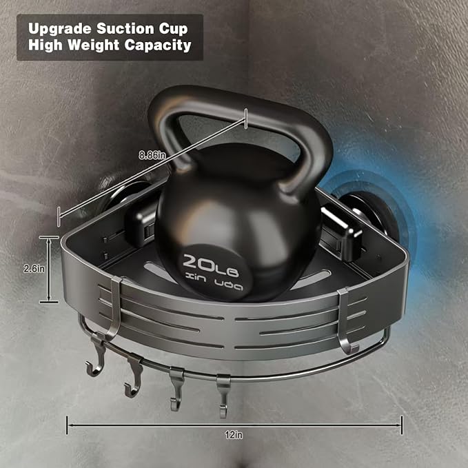 Corner Shower Caddy Suction Cup, Corner Shower Shelves No Drilling, 3 Pack,Gray