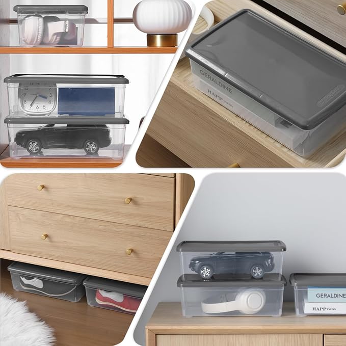 Plastic Shoe Boxes Clear Stackable Storage Bins with Lids See-Through Rectangular Storage Boxes Durable Lidded Shoe Boxes for Home and Art Supplies (Grey)