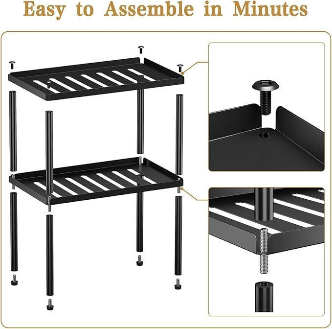 Cabinet Organizer Shelf, 2 Tier Kitchen Cabinet Organizer with Stackable Cabinet Shelves for Kitchen Countertop Storage, Metal Kitchen Shelf Organizer for Spice, Pantry & Under Sink