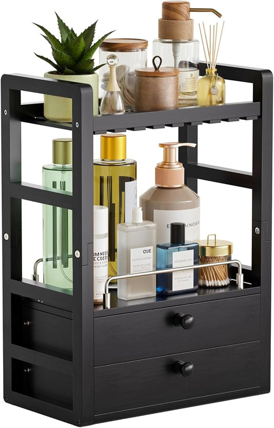 Bamboo Bathroom Countertop Organizer, Black