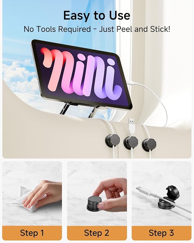 Cord Organizer Holder, 360° Rotatable Magnetic Cable Clips, Strong Adhesive Cable Management Desk Accessories, Adjustable Wire Organizer Hide Cords Neatly for Nightstand/Home/Kitchen/Office/Car