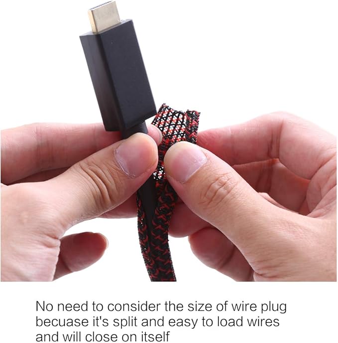 Alex Tech 25ft - 1/4 inch Cord Protector Wire Loom Tubing Cable Sleeve Split Sleeving For USB Cable Power Cord Audio Video Cable – Protect Cat From Chewing Cords - Blackred
