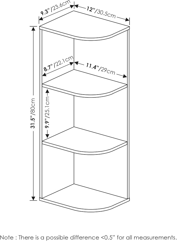 Furinno PASIR Book Shelf, 3-Tier Corner Bookshelf with Open Shelf, French Oak