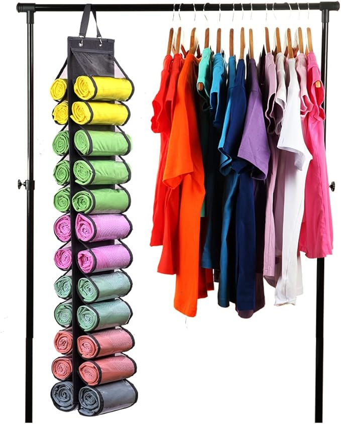 Legging Storage Bag Storage Hanger Can Holds 24 Leggings or Shirts Jeans Compartment Storage Hanger, Foldable Leggings Organizer Clothes Portable Closets Roll Holder (Grey-2)