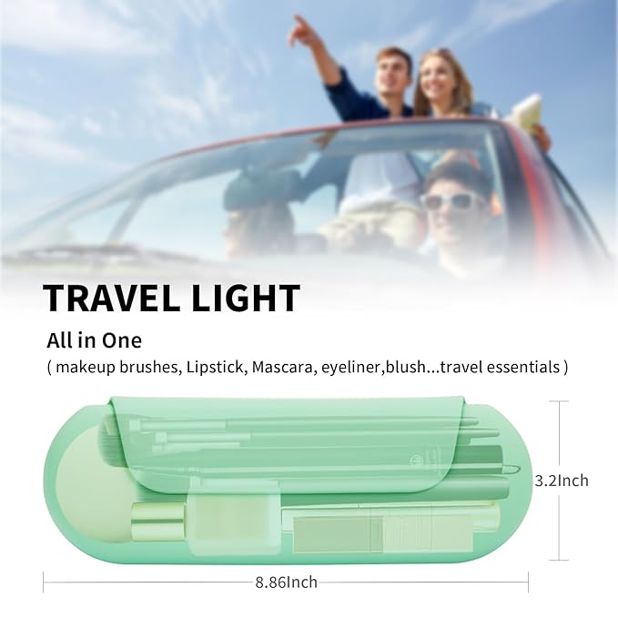 AGIKET Silicone Makeup Brush Holder Travel Cosmetic Bag：Soft Portable Cosmetic Face Brushes Holder with Upgrade Anti-Fall Out Magnetic Closure, Large Travel Makeup Brush Case - Green