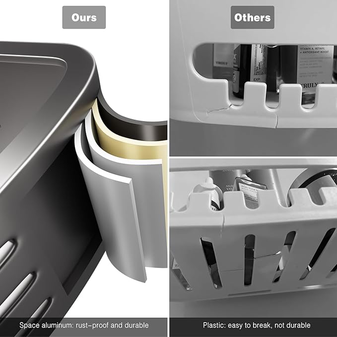Corner Shower Caddy Suction Cup, Corner Shower Shelves No Drilling, 3 Pack,Gray